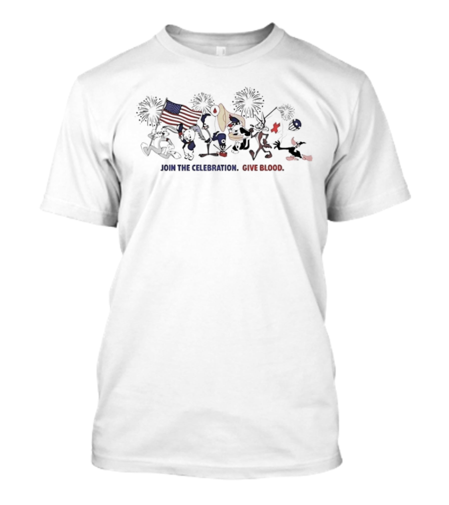 Looney Tunes American Flag Fireworks Join The Celebration Give Blood T-Shirt