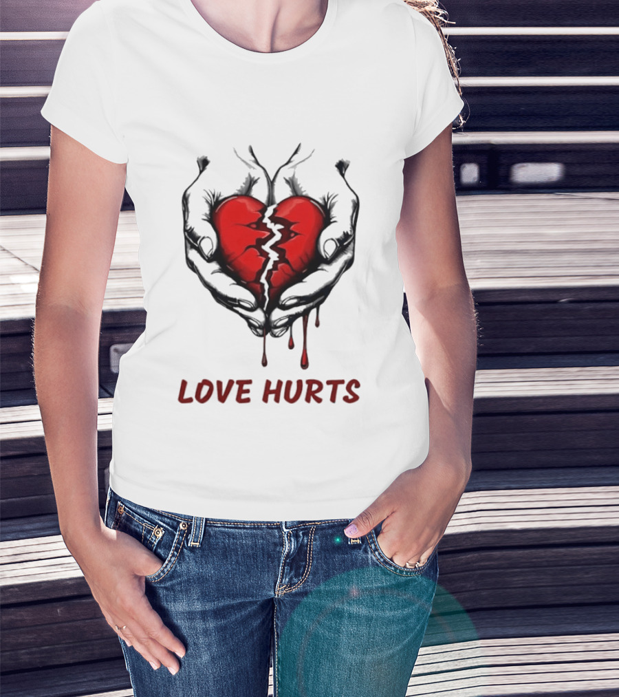 Love Hurts Bleeding Broken Heart Emotional Expression T-Shirt