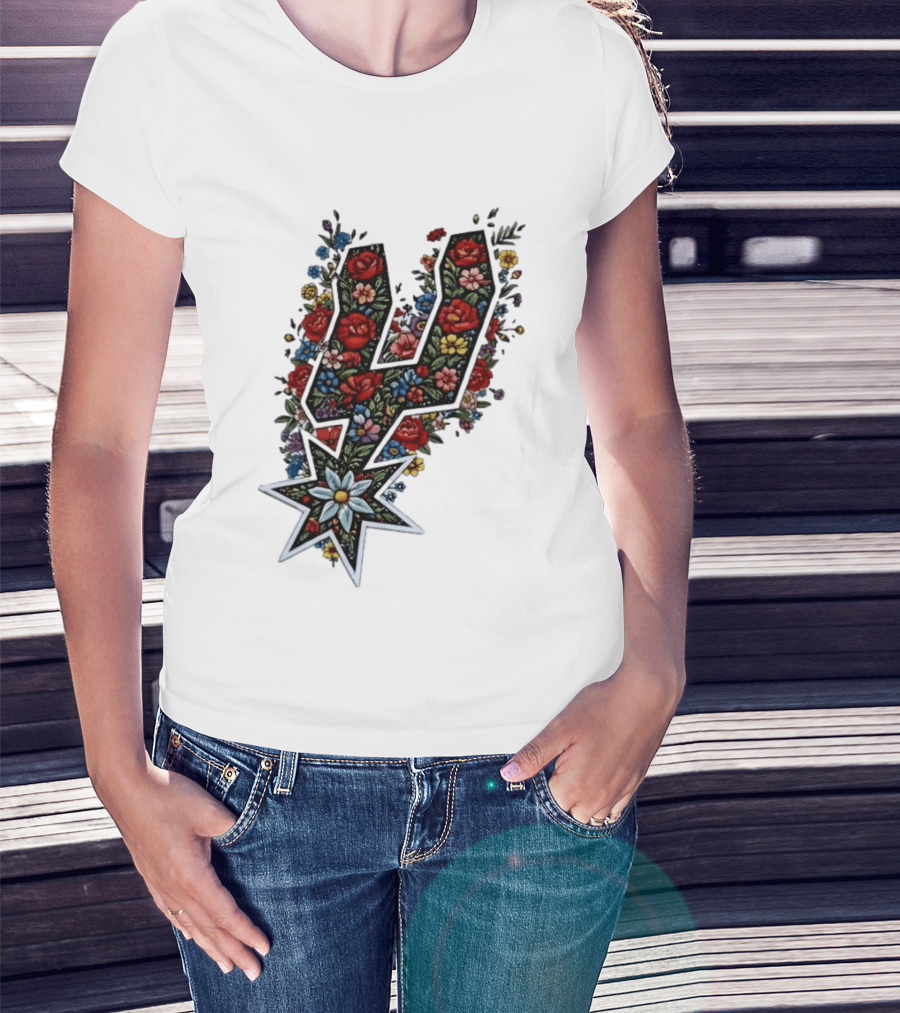 San Antonio Spurs Floral Rose Garden Spurs Team T-Shirt
