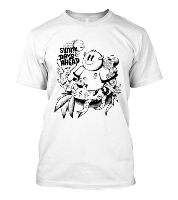 Sunny Days Ahead Monster Doodle Happy Cartoon Character With Flowers T-Shirt