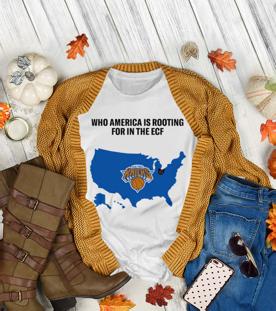 Who America is Rooting for in the ECF Knicks USA Map Basketball T-Shirt
