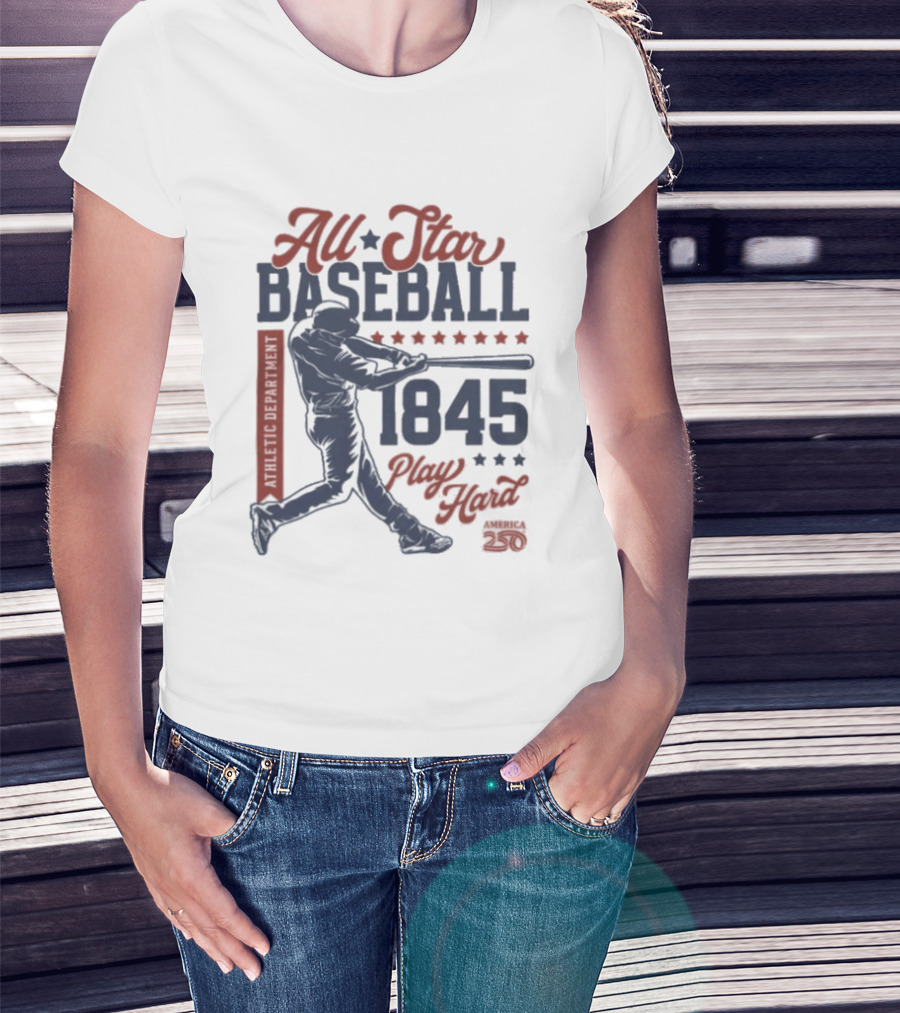 All Star Baseball 1845 Player Red Blue T-Shirt