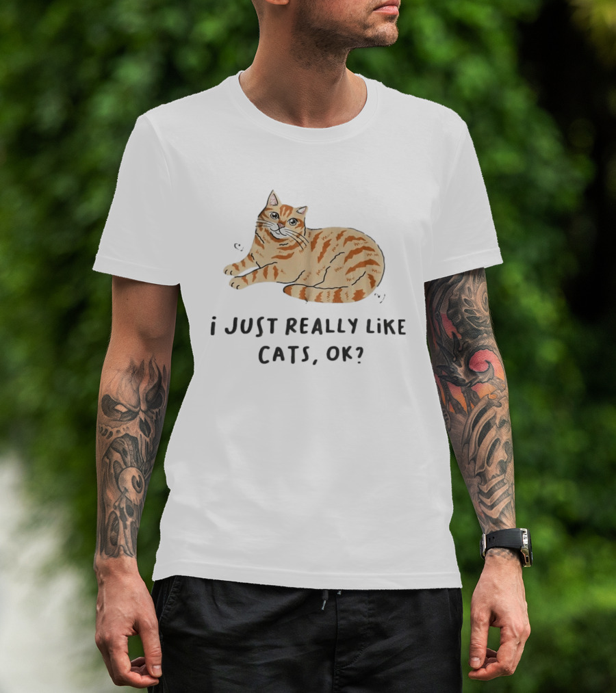 I Just Really Like Cats Ok With Cute Orange Tabby Cat T-Shirt