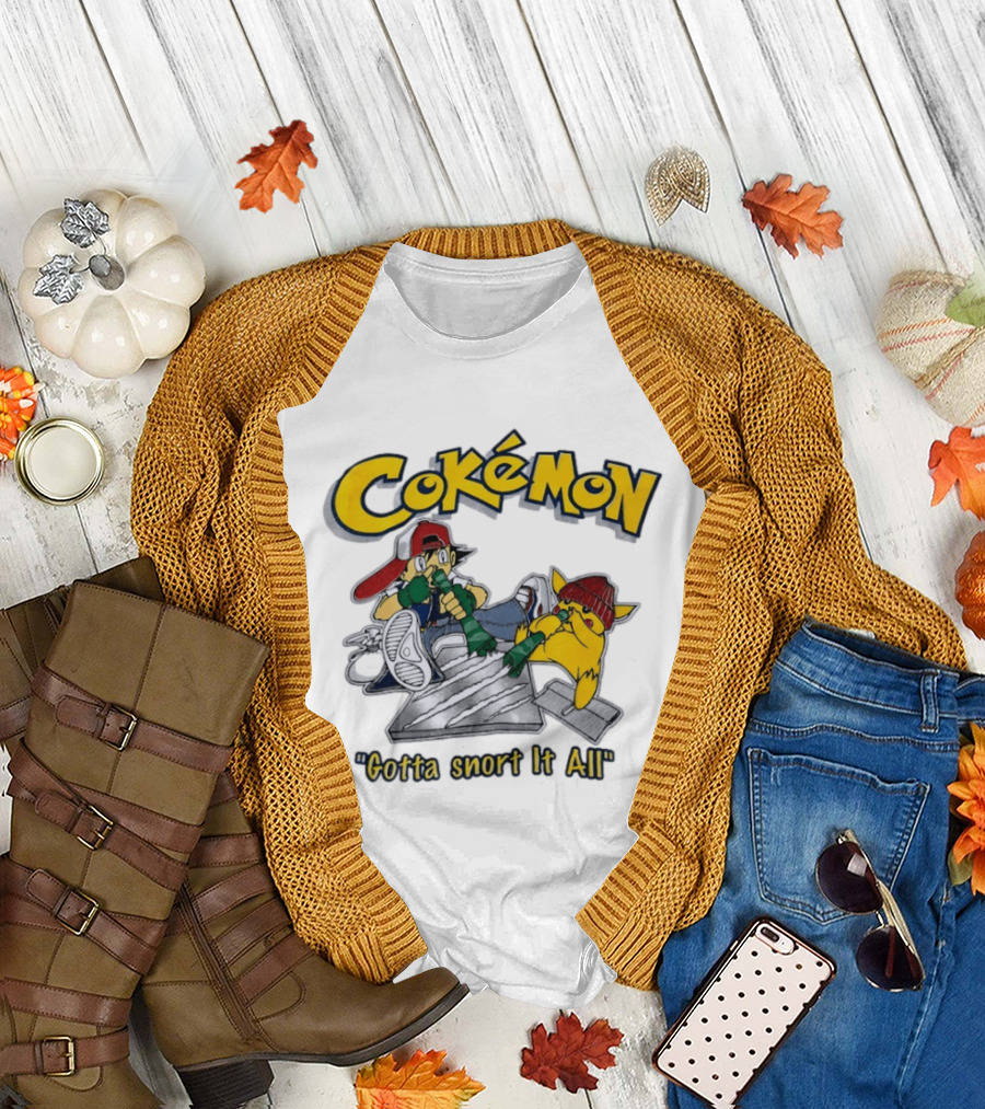 Cokemon Gotta Snort It All Pikachu T-Shirt