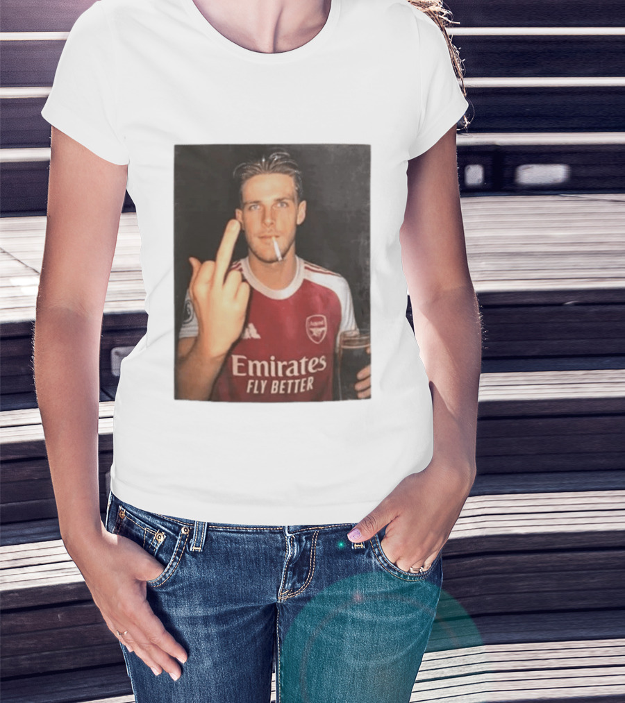 Emirates Fly Better Arsenal Middle Finger Smoking Soccer Player T-Shirt