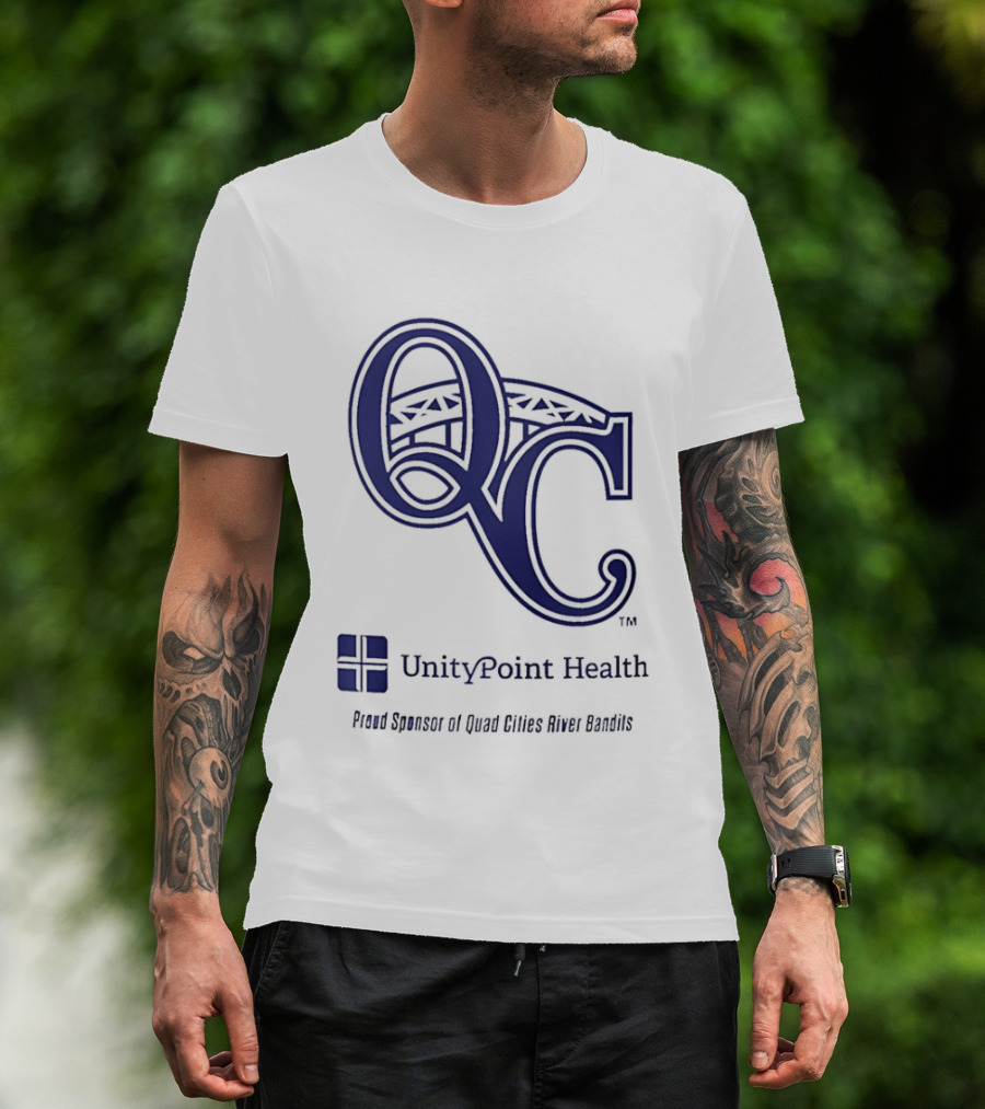 QC River Bandits UnityPoint Health Proud Sponsor Quad Cities Bridge T-Shirt