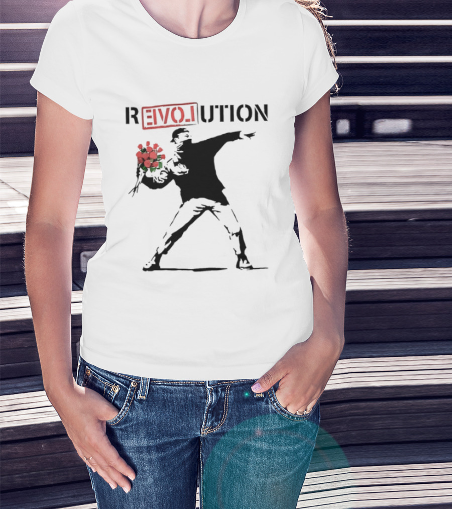 Revolution With Love Letter Throwing Roses Graffiti T-Shirt
