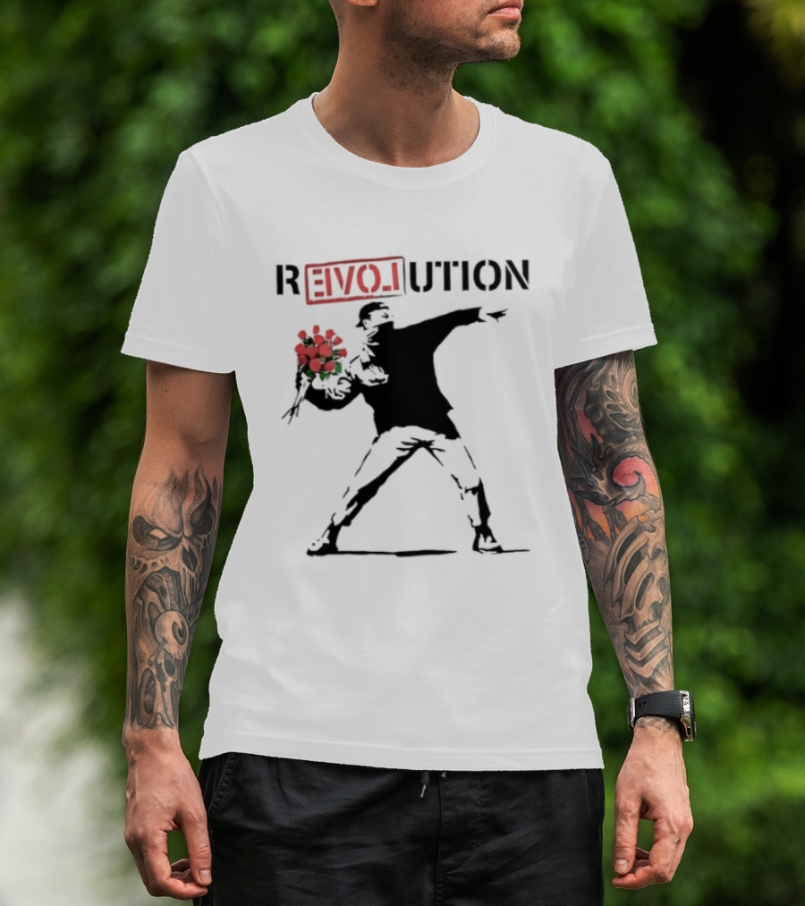 Revolution With Love Letter Throwing Roses Graffiti T-Shirt