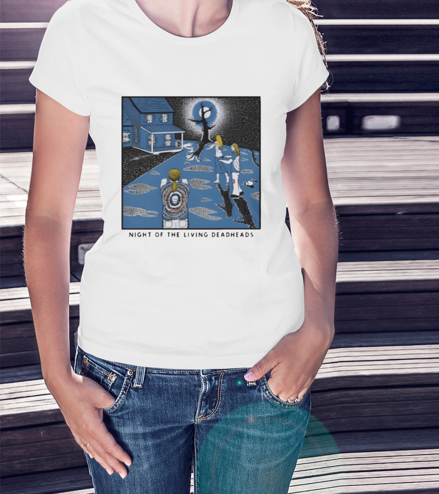 Ken Brown 90s Night Of The Living Deadheads House With Skull And Dancing Figures T-Shirt
