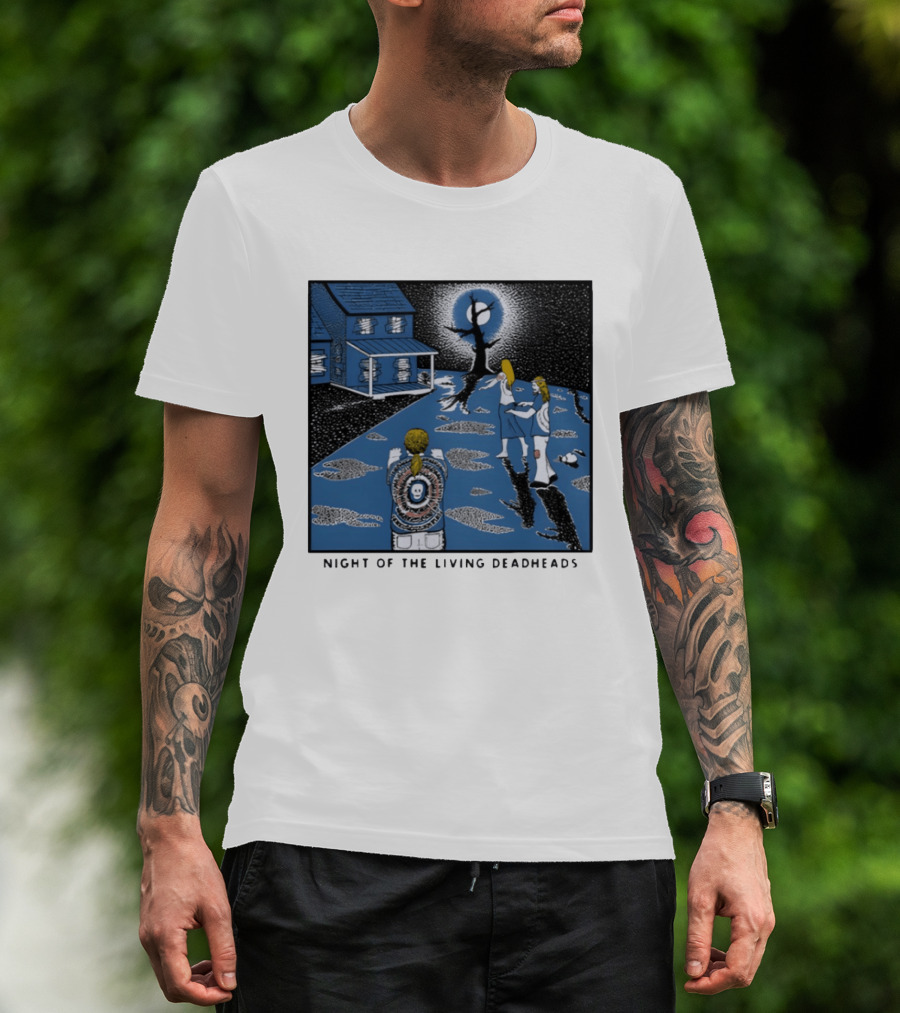 Ken Brown 90s Night Of The Living Deadheads House With Skull And Dancing Figures T-Shirt