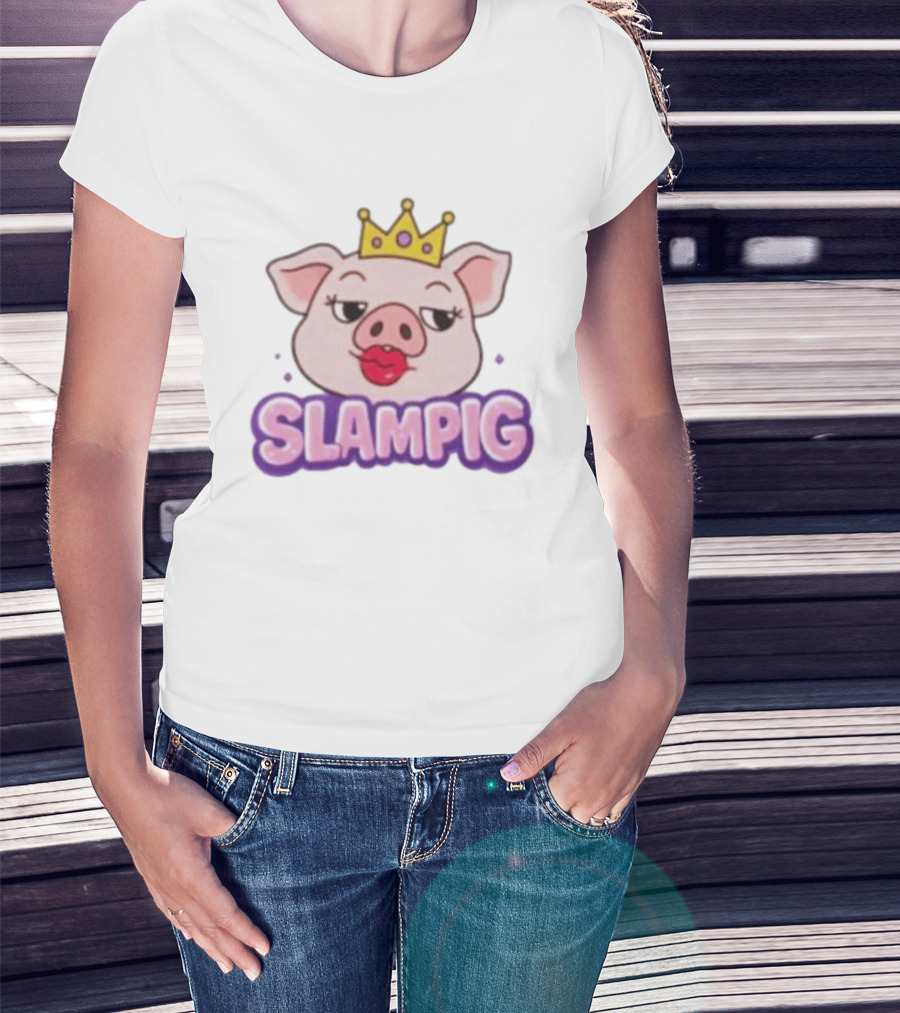 Slam Pig Princess Crown Cartoon With Kissy Lips T-Shirt