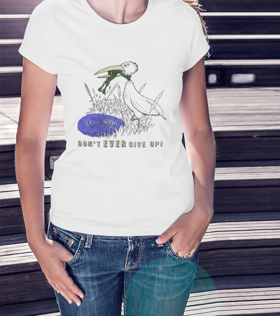 Frog Vs Bird Struggle Never Give Up Inspiring Cartoon Scene T-Shirt