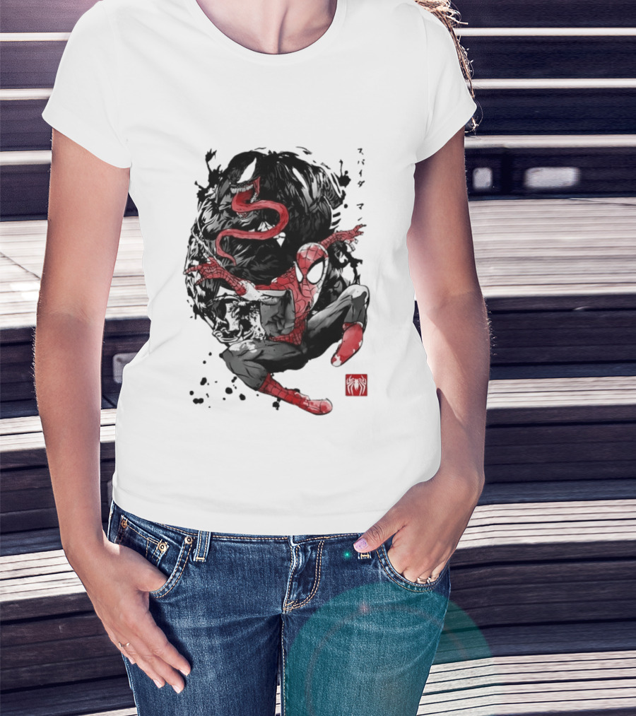 Spider Man Venom Japanese The Spider And The Symbiote Sumi E T-Shirt