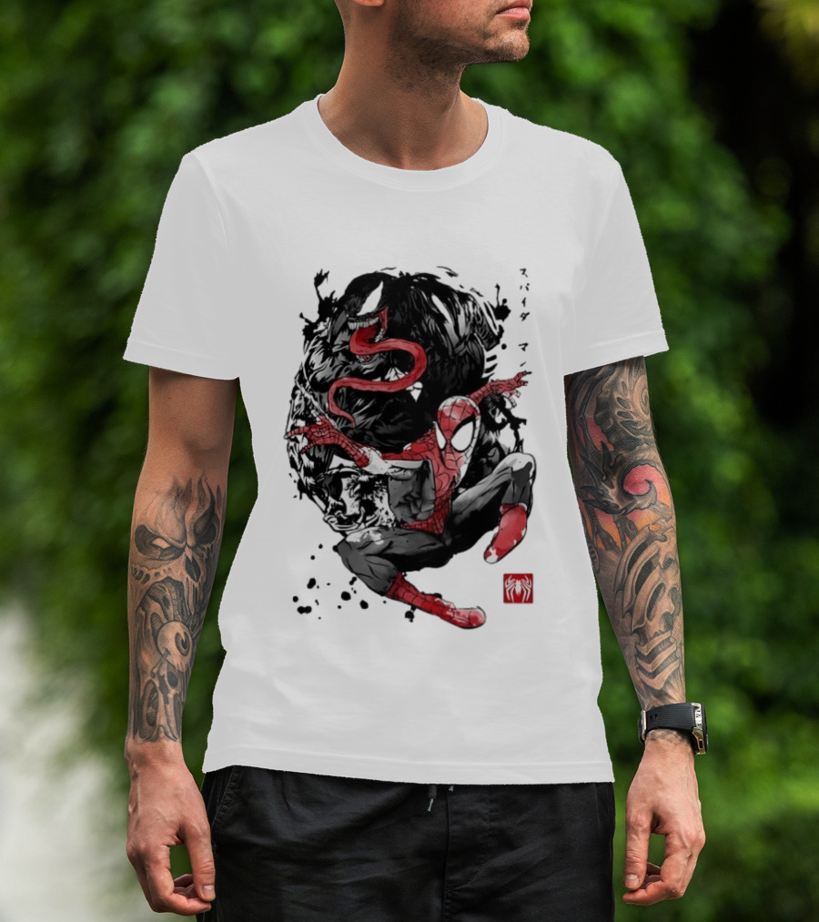 Spider Man Venom Japanese The Spider And The Symbiote Sumi E T-Shirt
