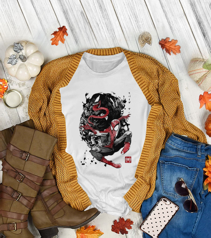 Spider Man Venom Japanese The Spider and the Symbiote Sumi e T-Shirt