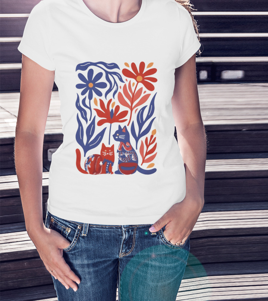 Subtle F Trump Cat Lover USA 250th Still Resisting Floral Cats T-Shirt