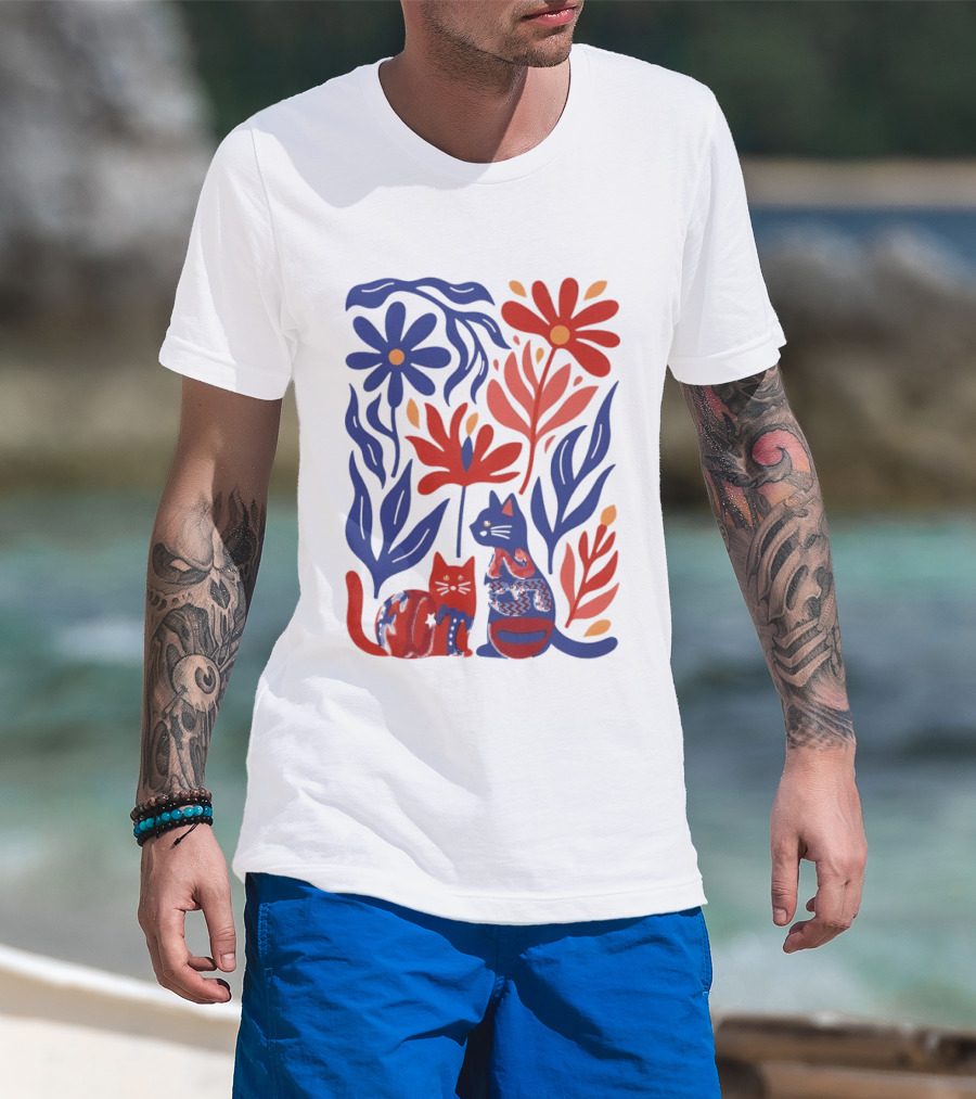 Subtle F Trump Cat Lover USA 250th Still Resisting Floral Cats T-Shirt