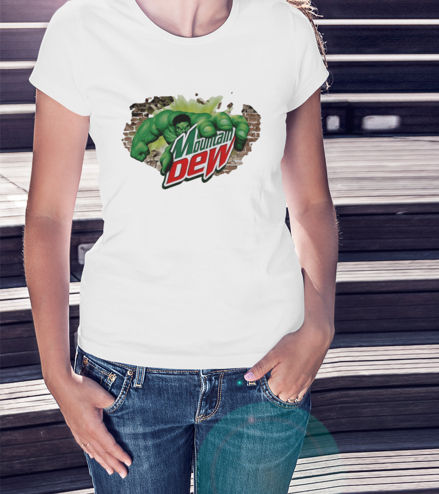 Hulk Smashing Through Brick Wall Mountain Dew Collaboration T-Shirt