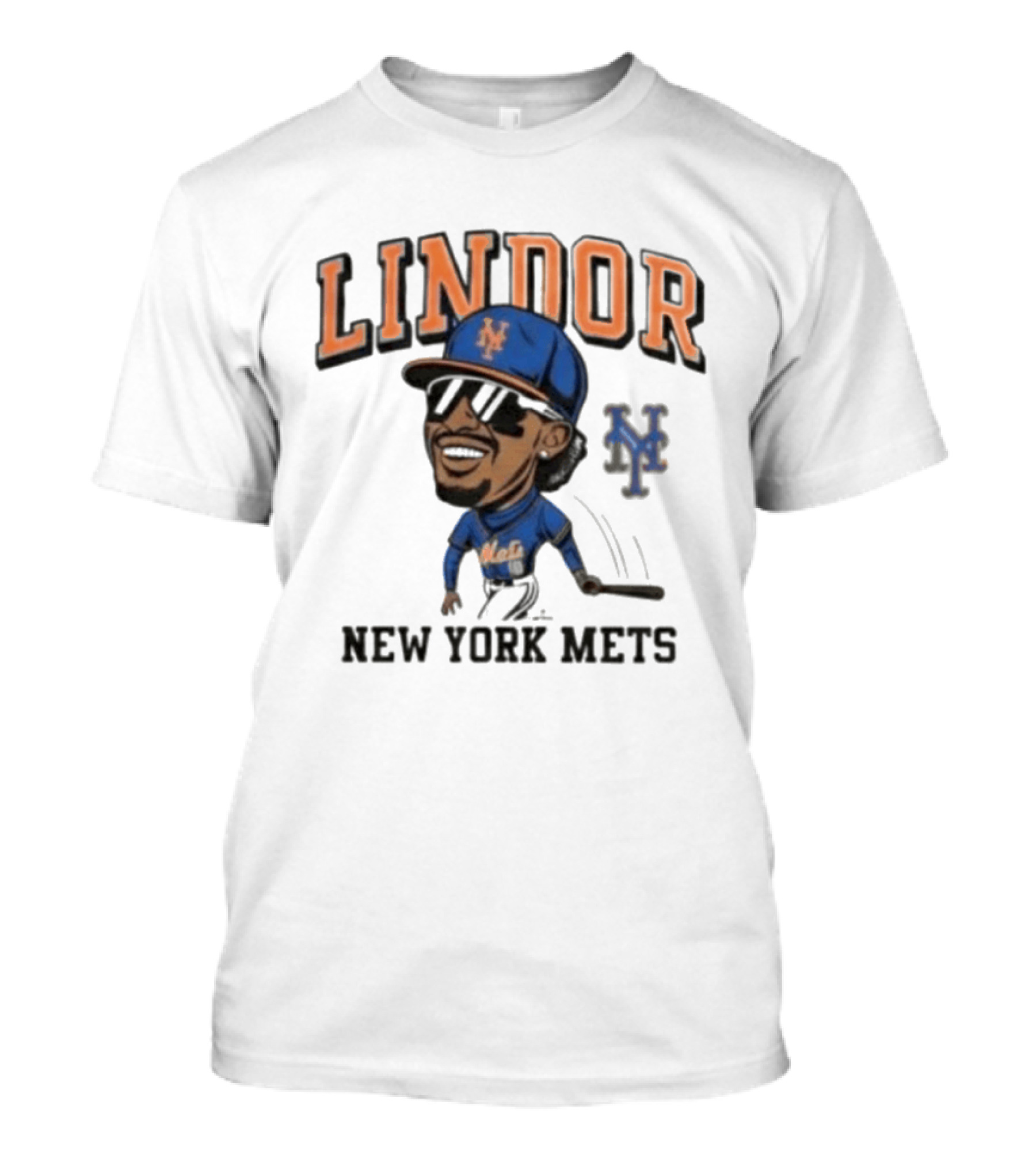 Lindor New York Mets 26 Caricature Baseball Player With Cap T-Shirt