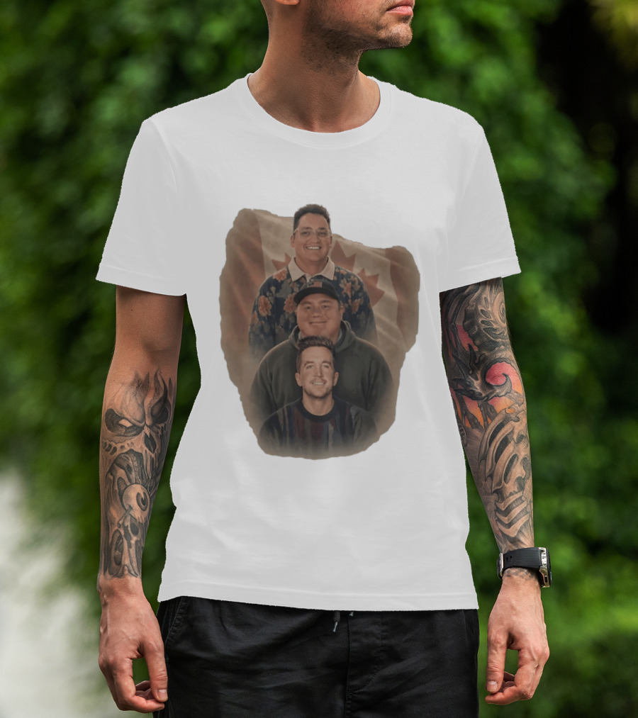 Three Smiling Men David Moss Devin Olsen Canadian Pride Flag T-Shirt