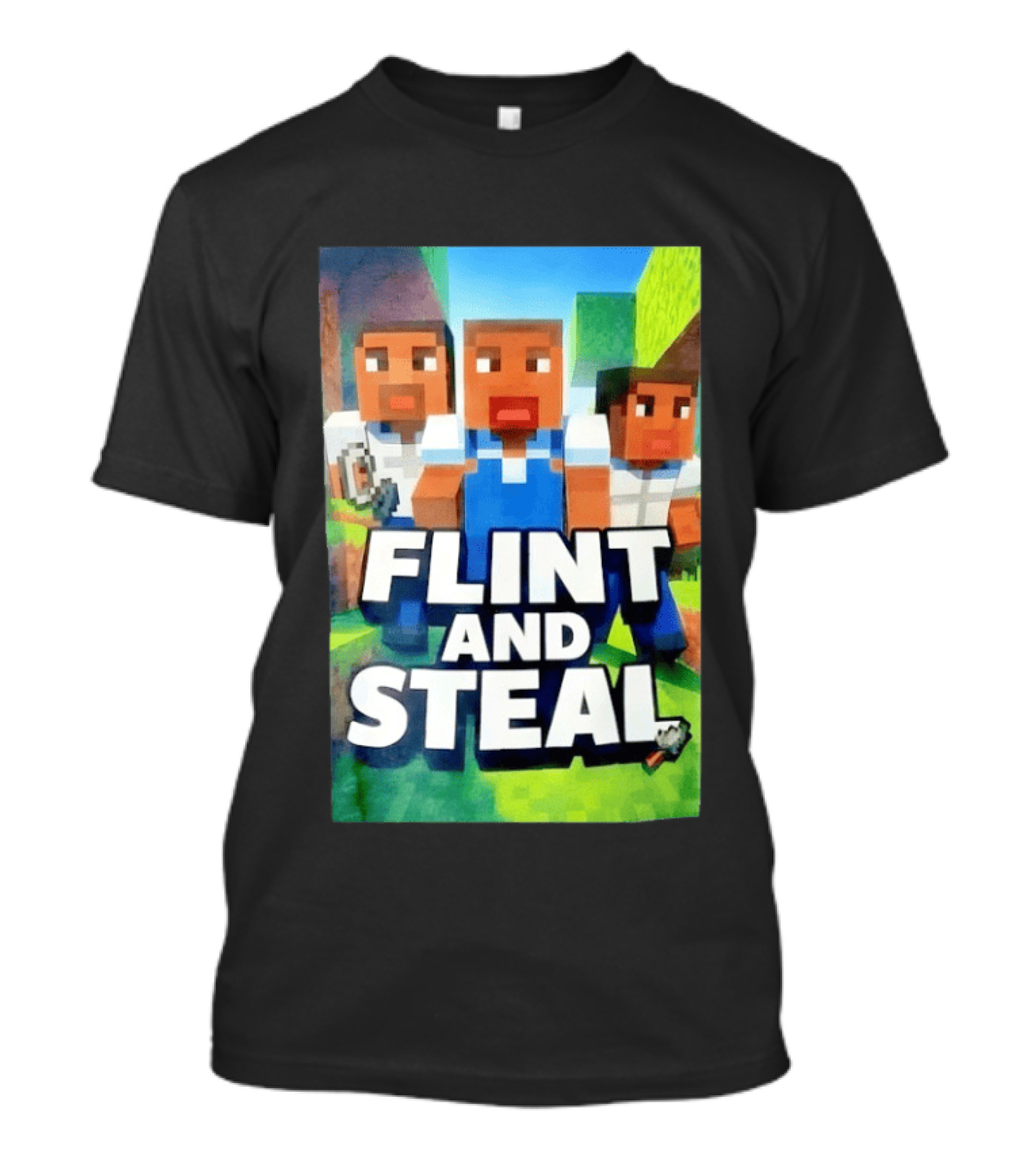 Flint And Steal Blocky Adventure Pixel Characters T-Shirt