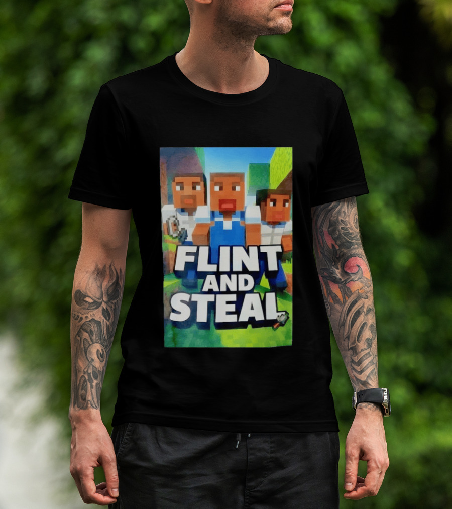 Flint And Steal Blocky Adventure Pixel Characters T-Shirt