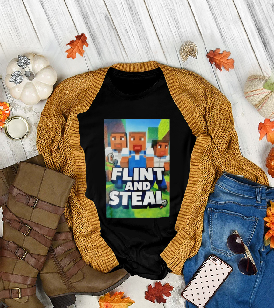 Flint And Steal Blocky Adventure Pixel Characters T-Shirt