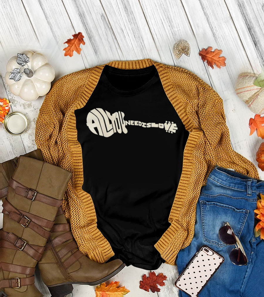 All You Need Is Love Peace and Music Guitar T-Shirt