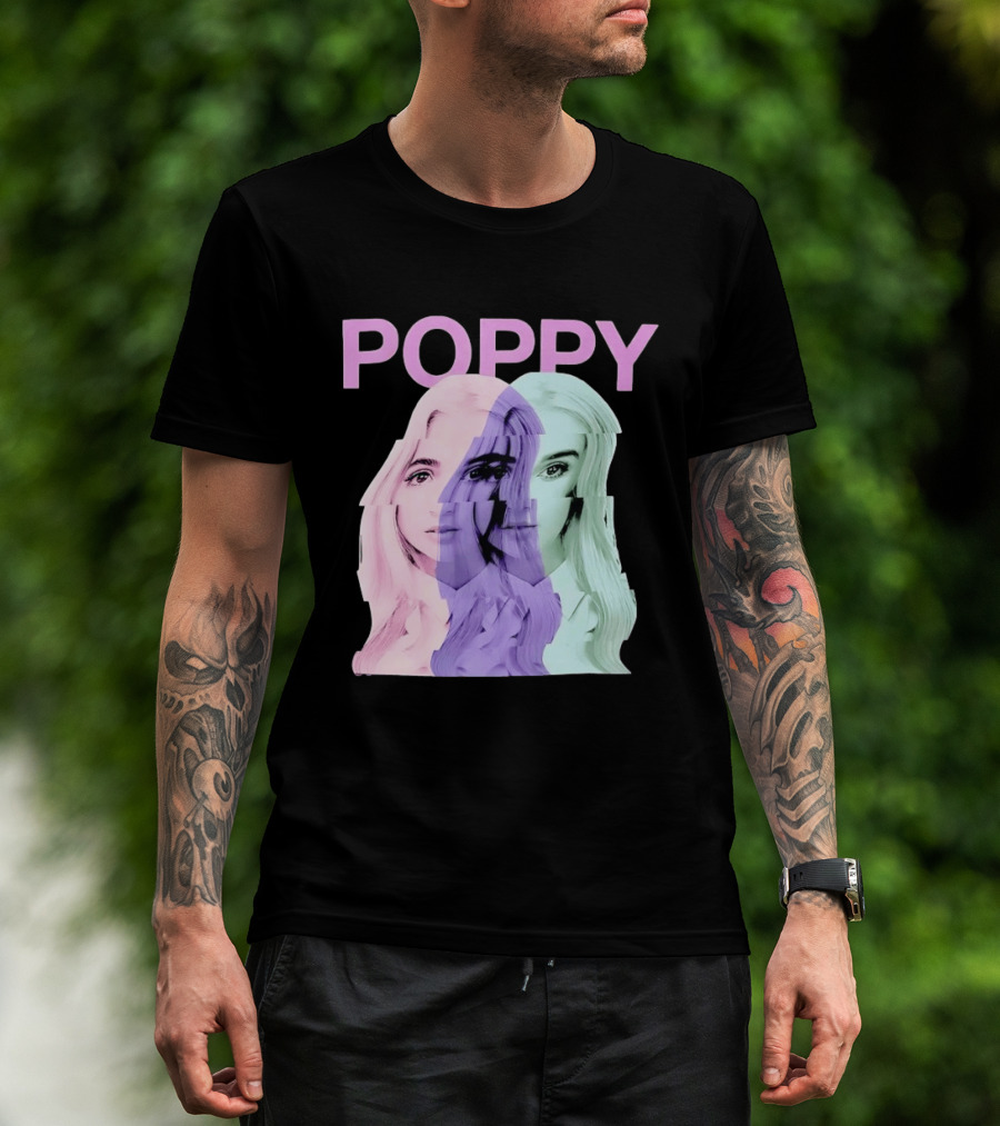 Poppy Digital Muse Glitch Faces Tricolor T-Shirt
