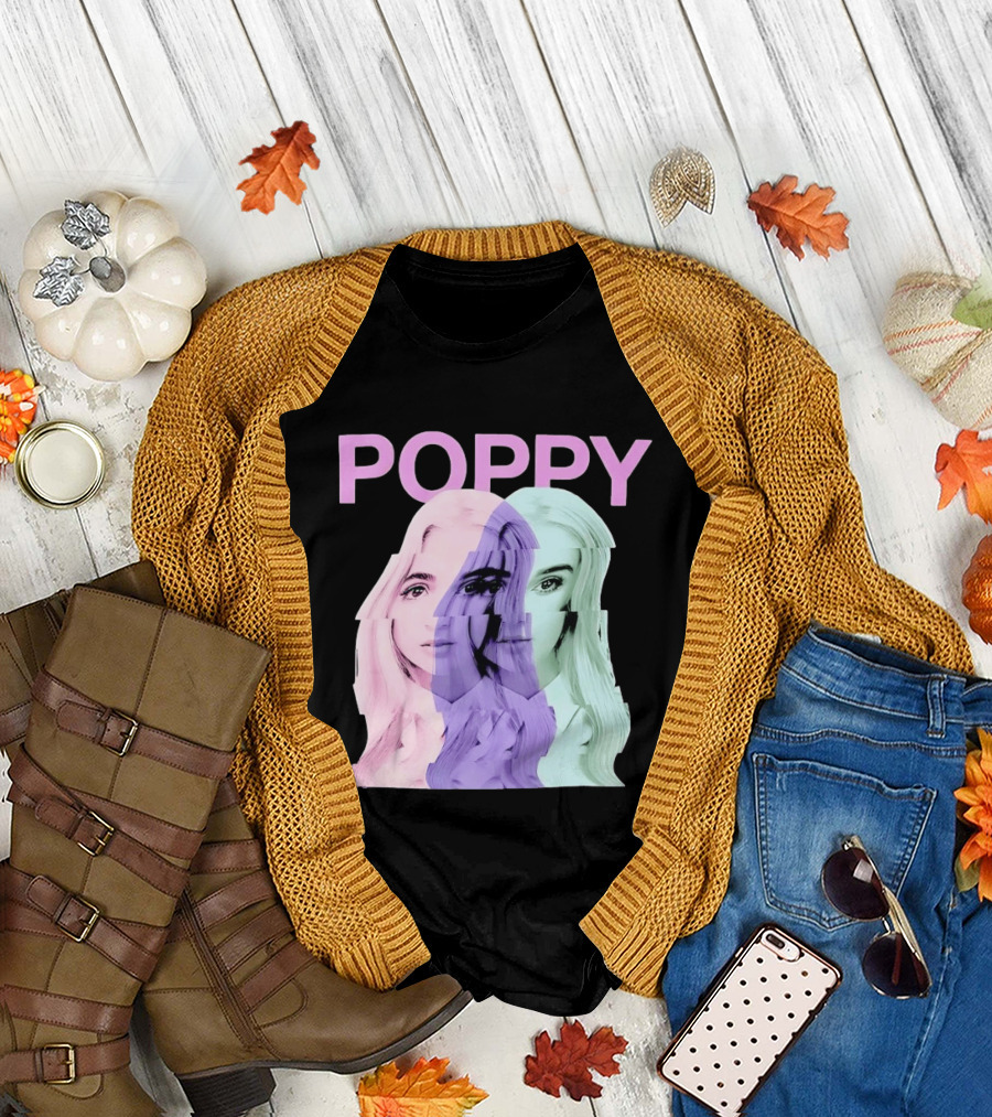 Poppy Digital Muse Glitch Faces Tricolor T-Shirt