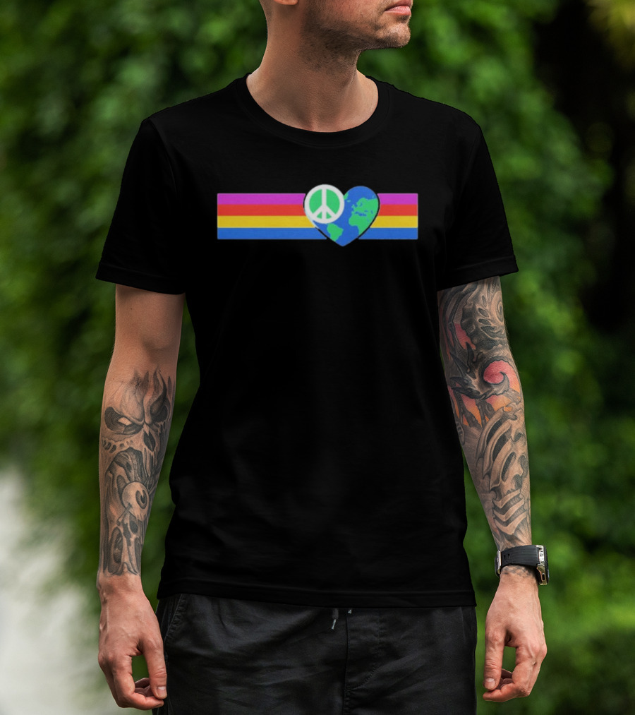 Rainbow Peace Symbol With Earth Heart Shape In Multicolor T-Shirt