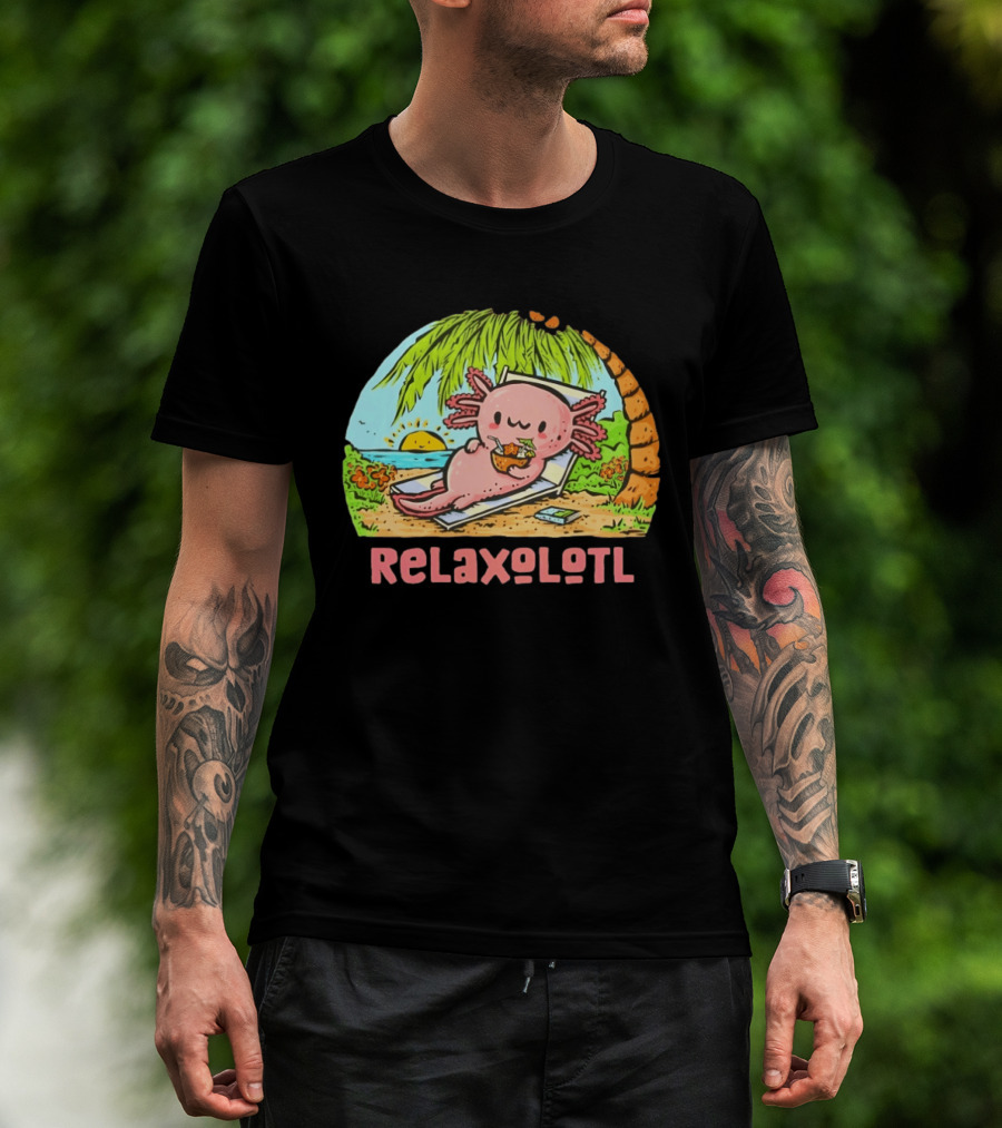 Relaxolotl Beach Vacation Vibes With Axolotl And Palm Trees T-Shirt