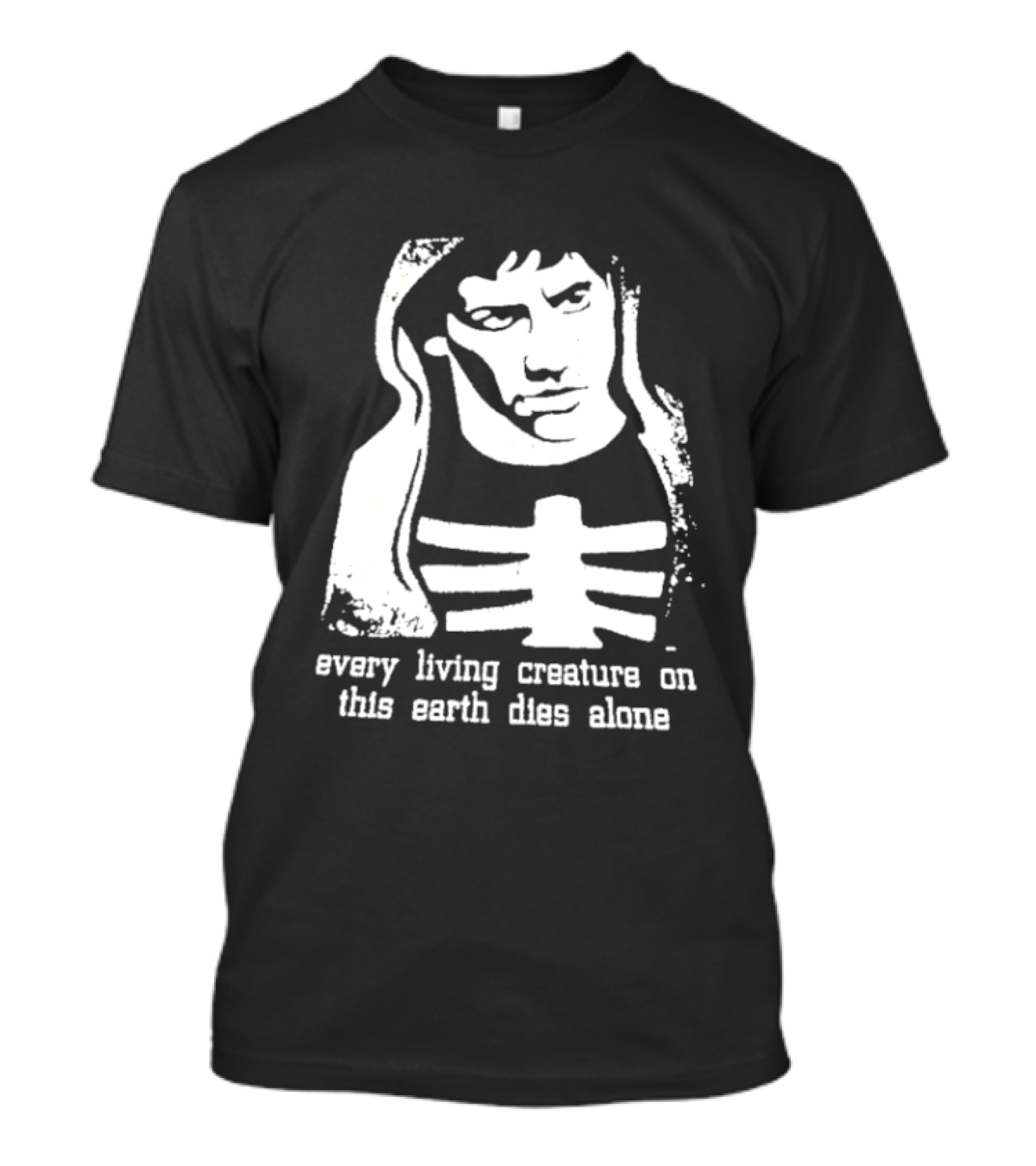 Every Living Creature On This Earth Dies Alone Hooded Man Rib Cage Existential T-Shirt