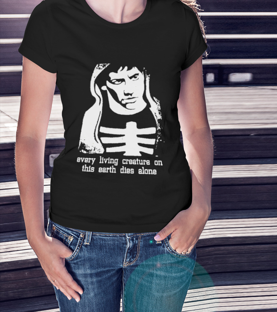 Every Living Creature On This Earth Dies Alone Hooded Man Rib Cage Existential T-Shirt
