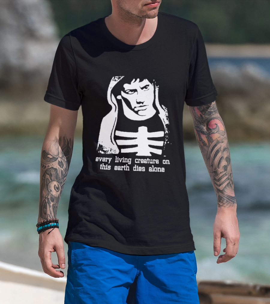 Every Living Creature On This Earth Dies Alone Hooded Man Rib Cage Existential T-Shirt