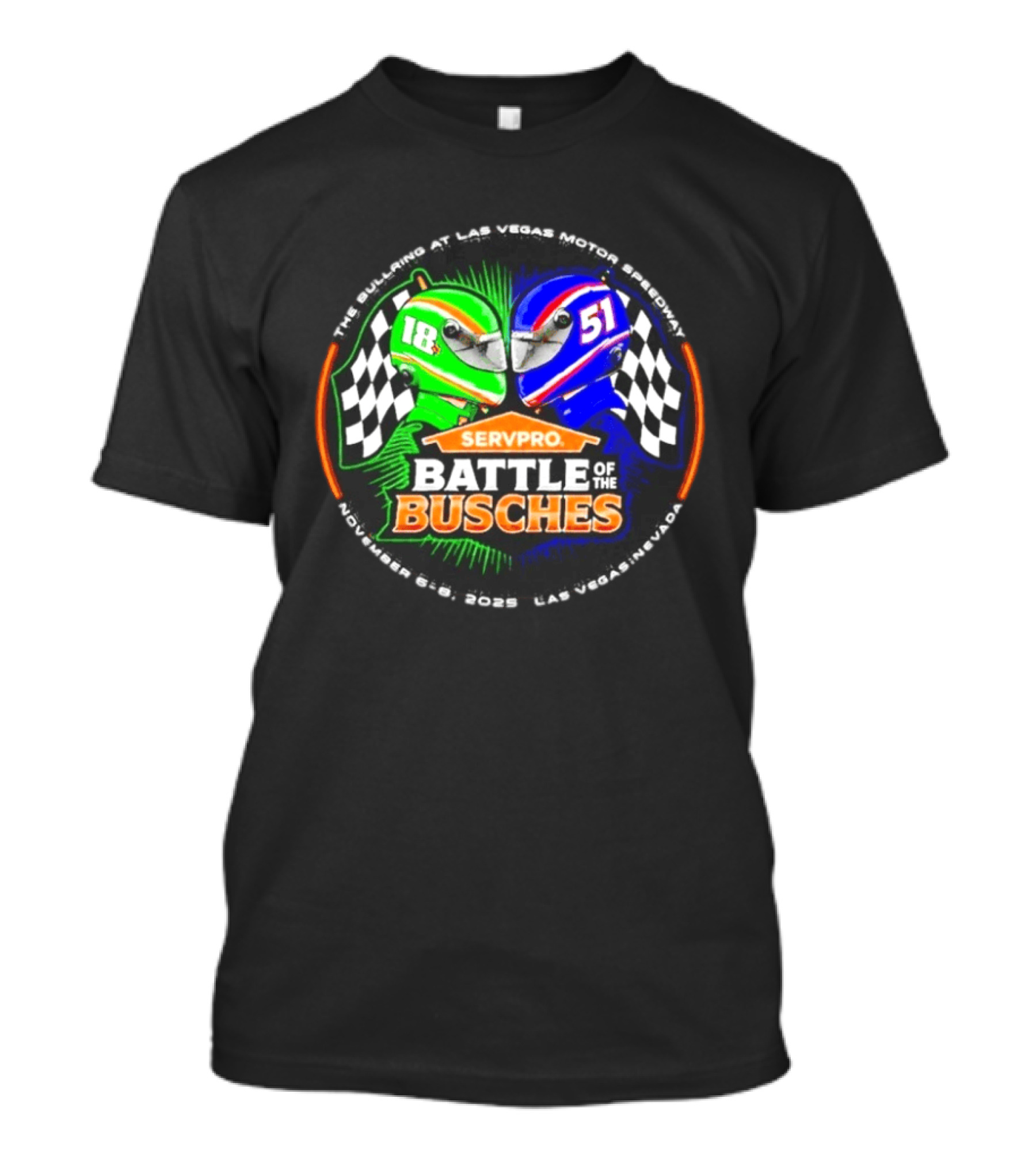 SERVPRO Battle Of The Busches Las Vegas Motor Speedway November 2023 Racing Helmets 18 Vs 51 Checkered Flags T-Shirt