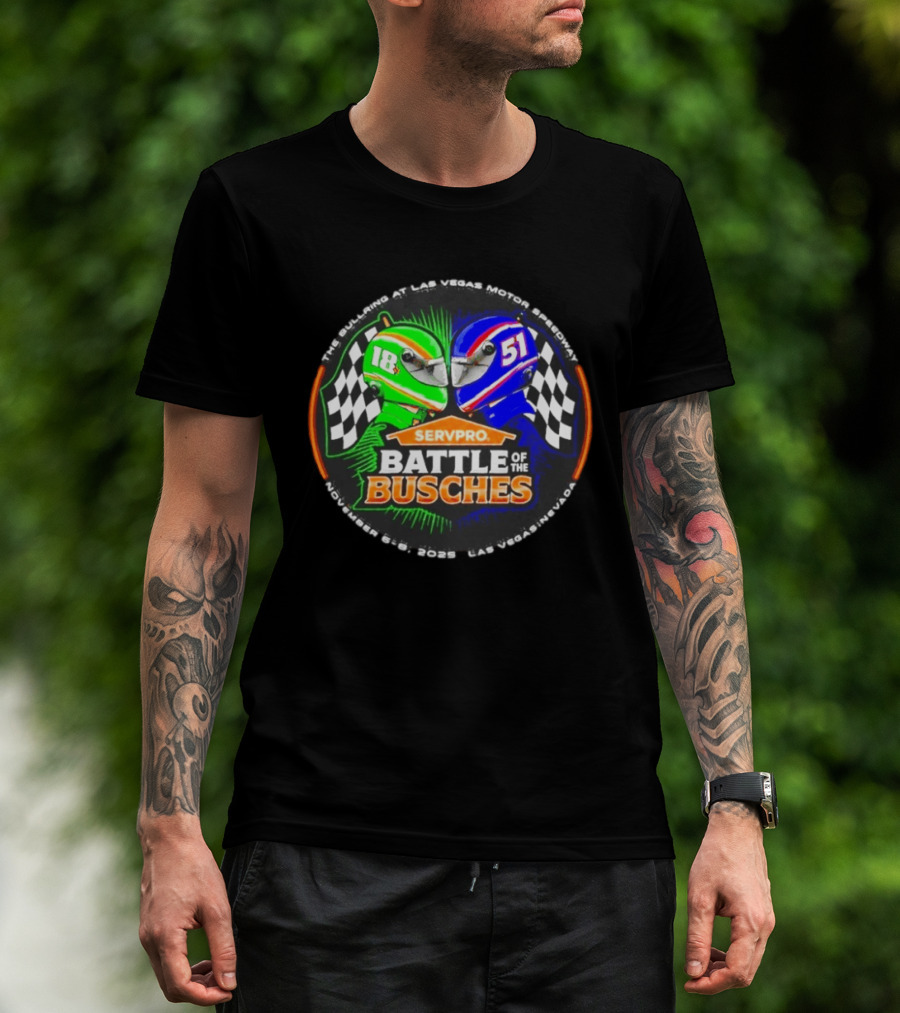 SERVPRO Battle Of The Busches Las Vegas Motor Speedway November 2023 Racing Helmets 18 Vs 51 Checkered Flags T-Shirt
