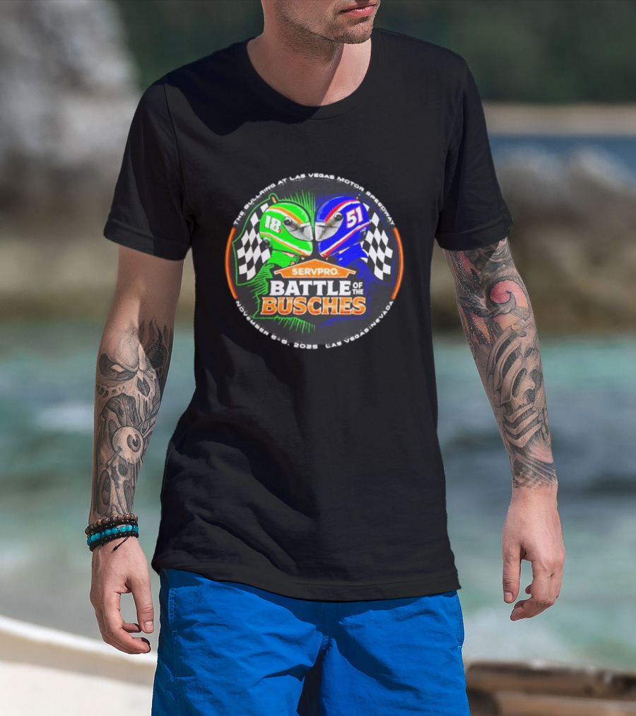 SERVPRO Battle Of The Busches Las Vegas Motor Speedway November 2023 Racing Helmets 18 Vs 51 Checkered Flags T-Shirt