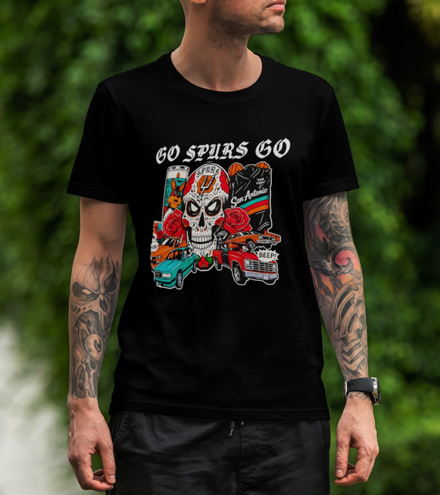 San Antonio Spurs Skull Lowriders Go Spurs Go Fiesta Por Vida T-Shirt