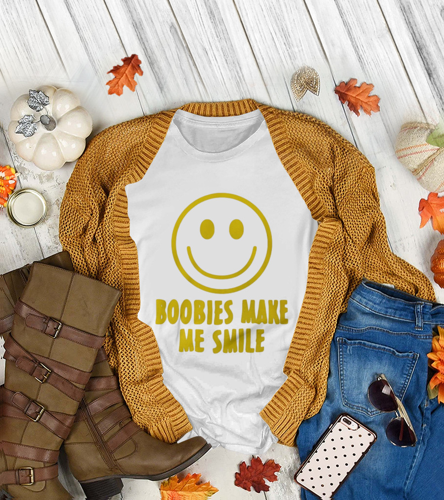 Boobies Make Me Smile Yellow Smiley Face T-Shirt