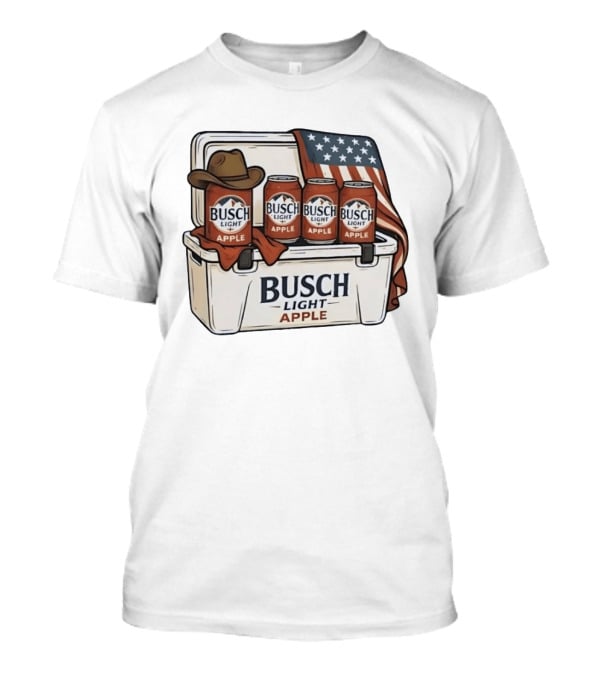Busch Light Apple American Flag Cowboy Hat Cooler T-Shirt