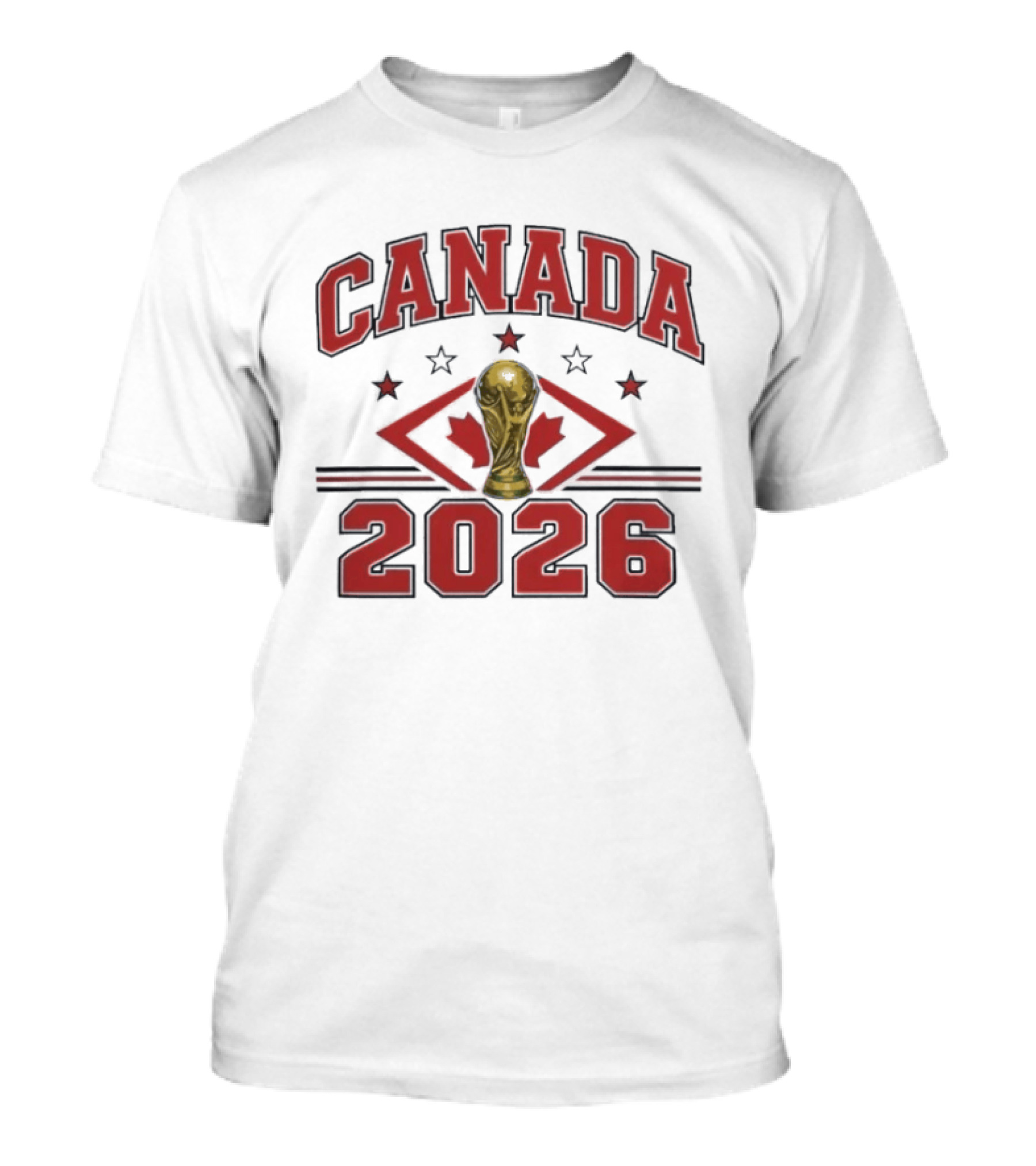 Canada 2026 Football World Cup Trophy And Maple Leaf T-Shirt