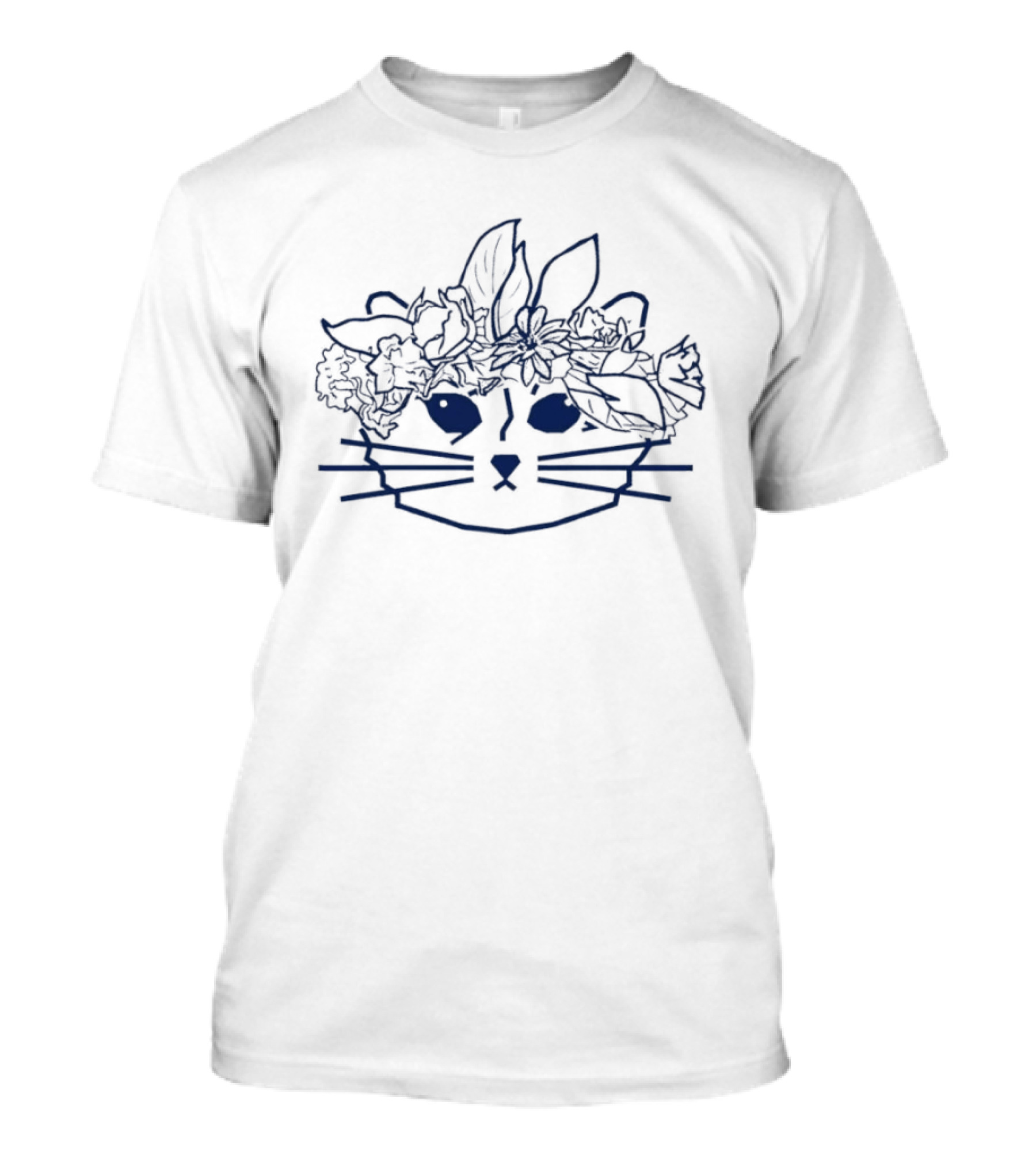 Floral Crown Cat Lover Line Art Whiskers Flowers Leaves T-Shirt