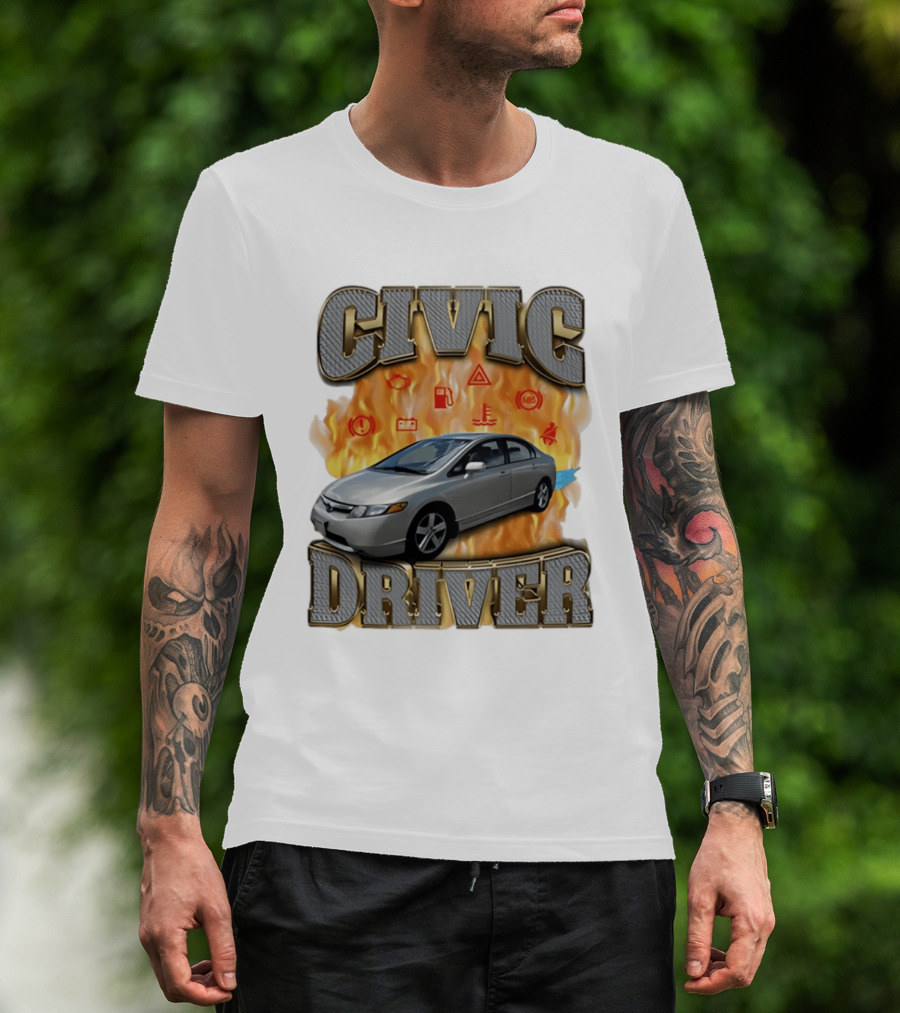 Civic Driver Flames Car T-Shirt