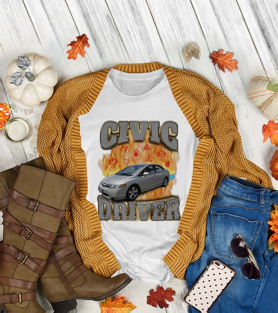 Civic Driver Flames Car T-Shirt