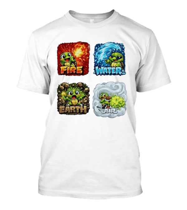 Fire Water Earth Air Turtle Cartoon Baby Elements Quadrant T-Shirt
