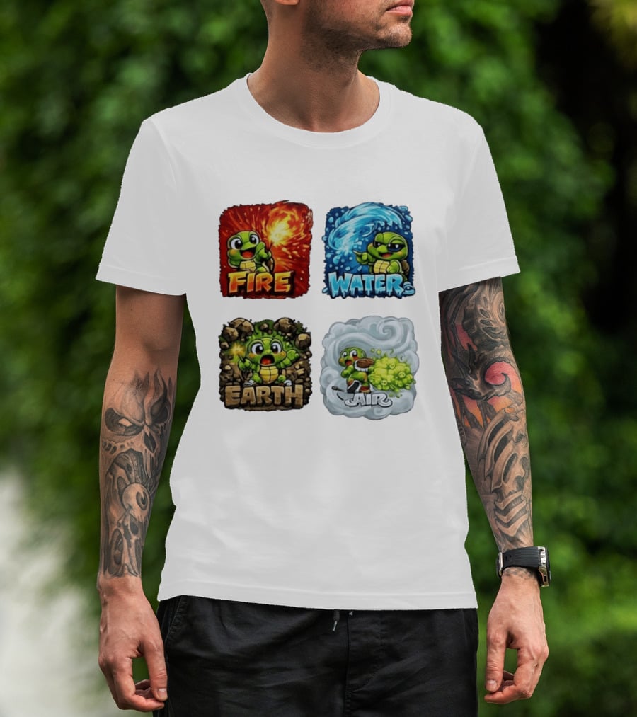 Fire Water Earth Air Turtle Cartoon Baby Elements Quadrant T-Shirt