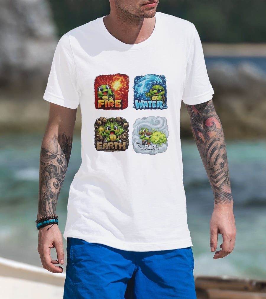 Fire Water Earth Air Turtle Cartoon Baby Elements Quadrant T-Shirt