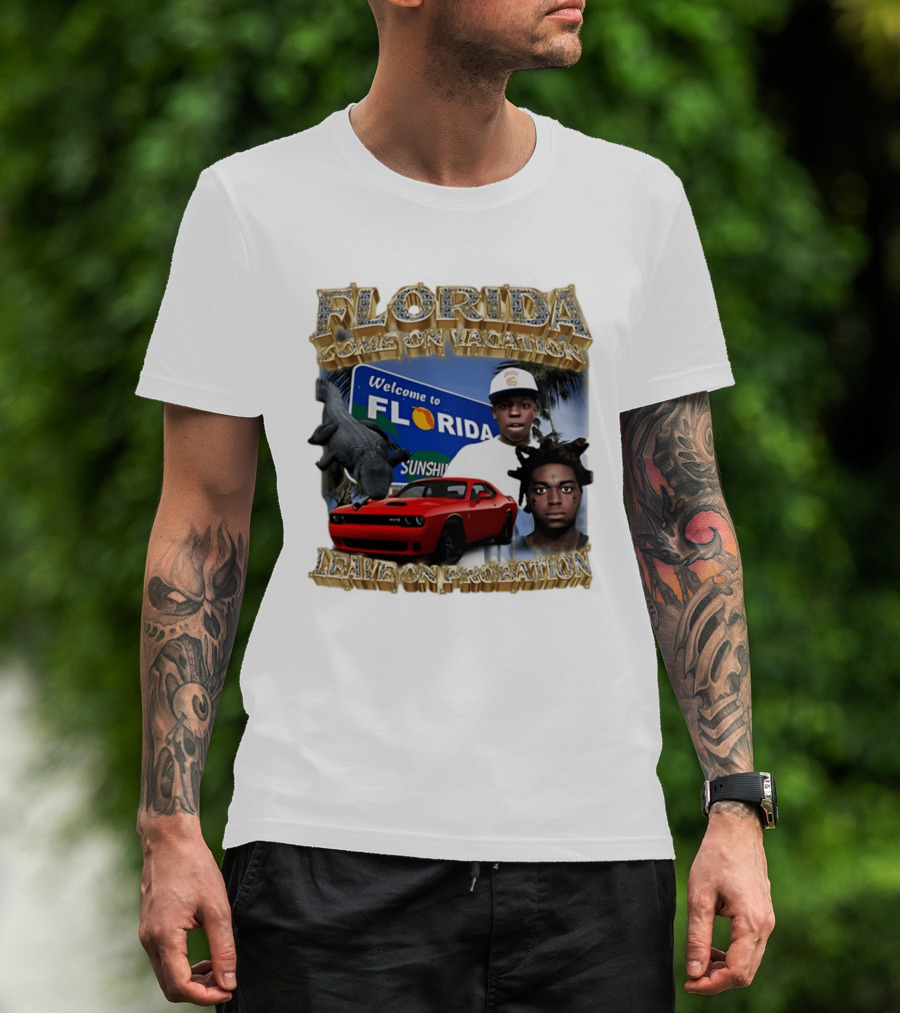 Florida Come On Vacation Leave On Probation Welcome Sign Alligator Red Car T-Shirt