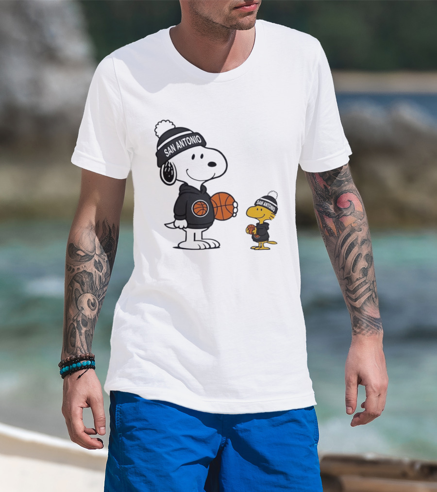 Snoopy And Woodstock Basketball Fans San Antonio Beanies T-Shirt